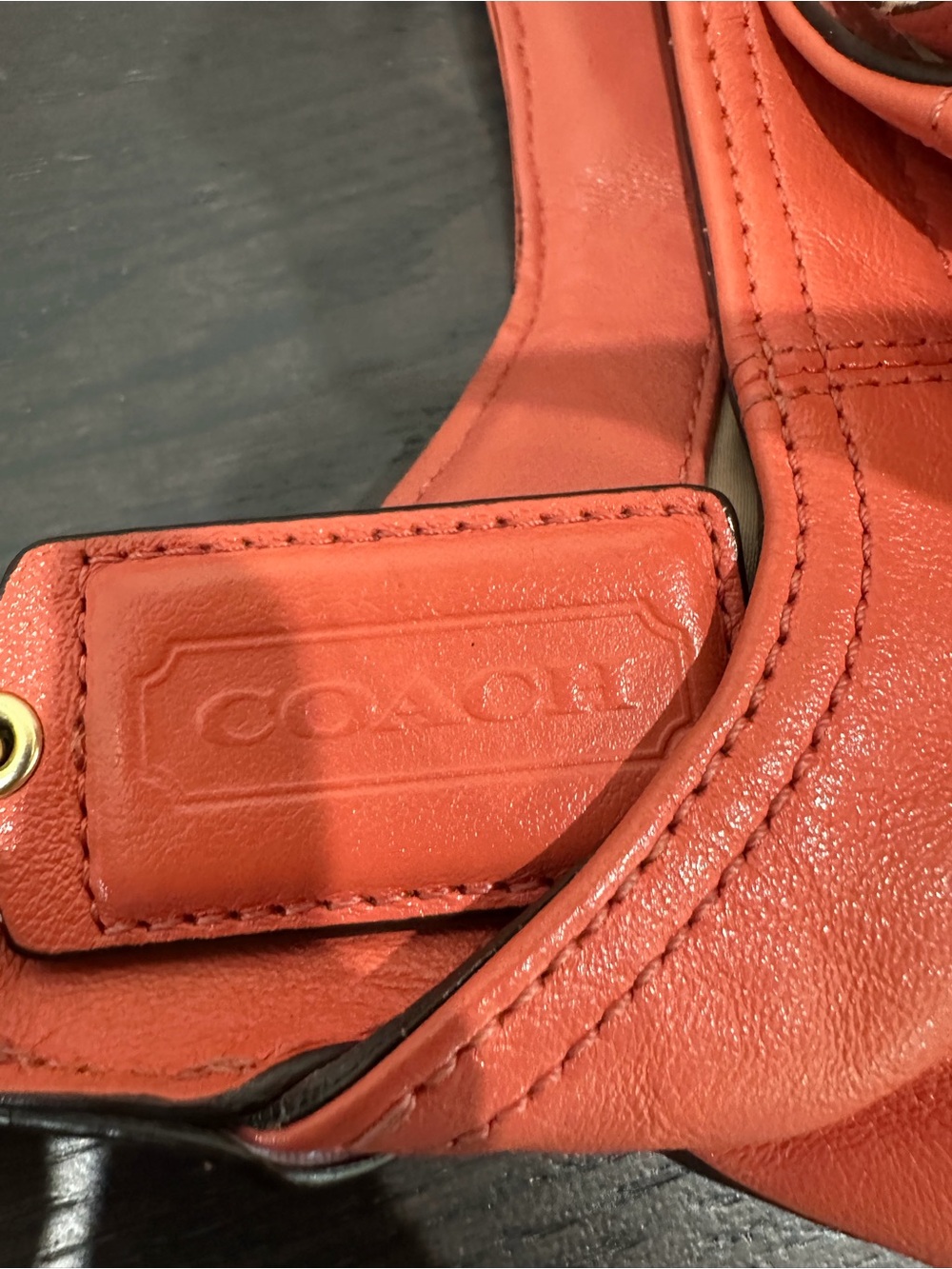 Coach Coral-Orange Leather Shoulder Bag with Gold Hardware - Picture 4 of 7